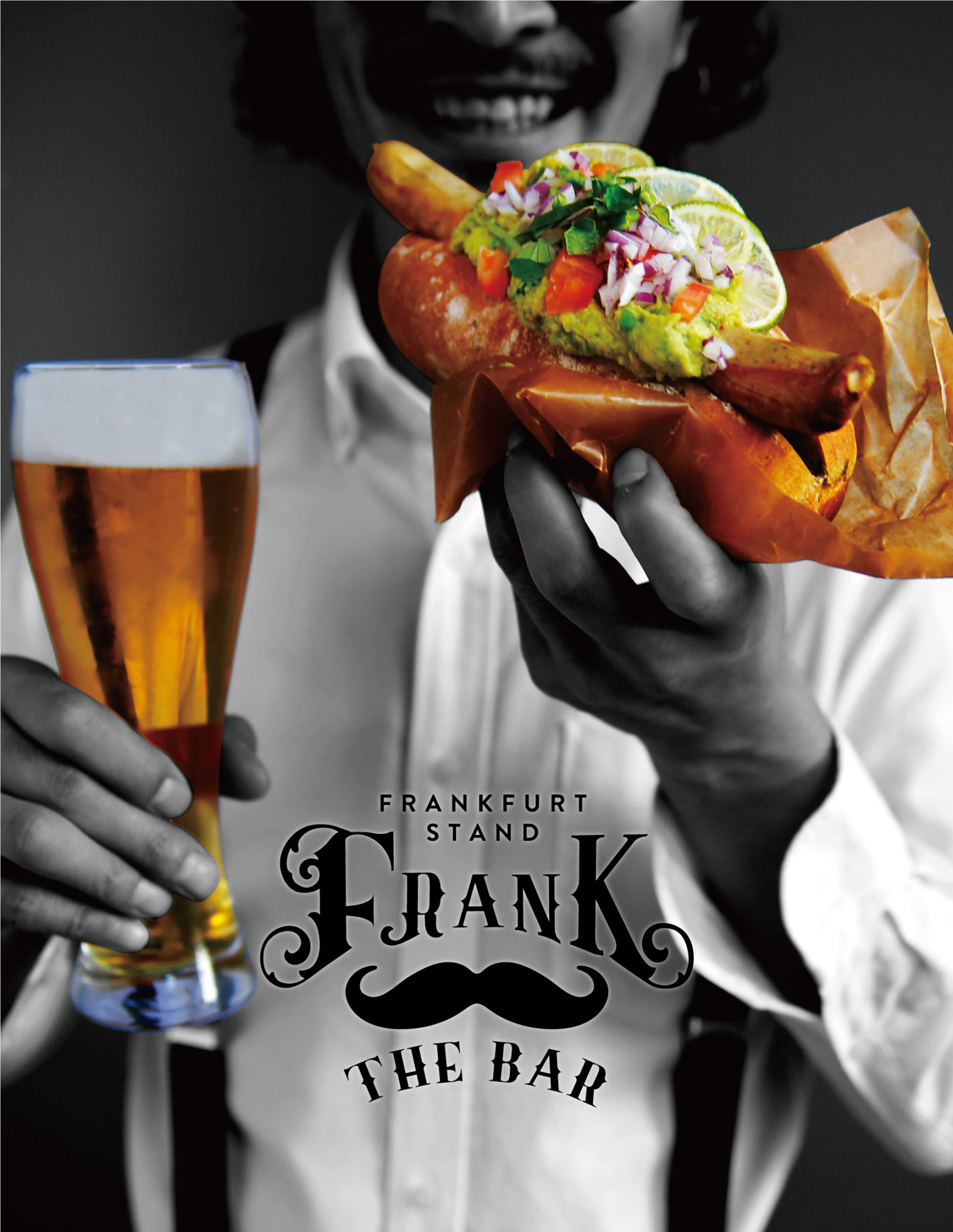 『髭』がアイコン！こだわりソーセージとお酒が愉しめる、フランクフルト・スタンド「FRANK THE BAR」が、2020年2月19日(水) 大阪・梅田の「EST FOODHALL」にグランドオープン！<br><br>／FRANK THE BAR